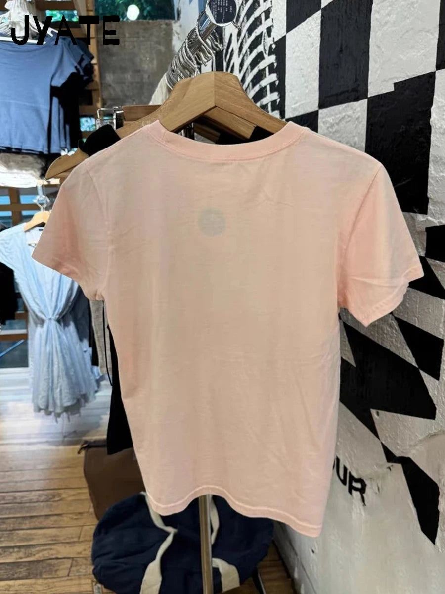 Sweet Pink Devil Heart T-shirts Women Summer New Cotton O-neck Casual Preppy Style Short Sleeve Tees Vintage Cute Chic Tops Y2K