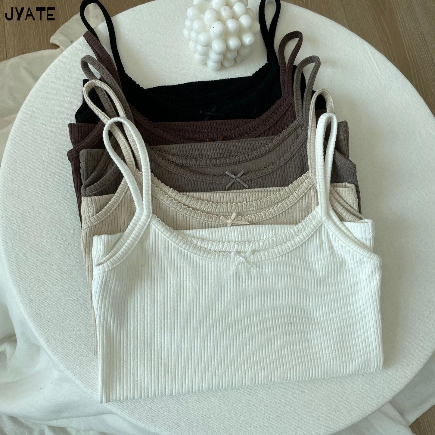 Solid Ribbed Bow O-neck Tank Tops Women Summer New Casual Fashion Slim Sleeveless Cropped Vests Vintage Sweet Cute Camisole Y2K