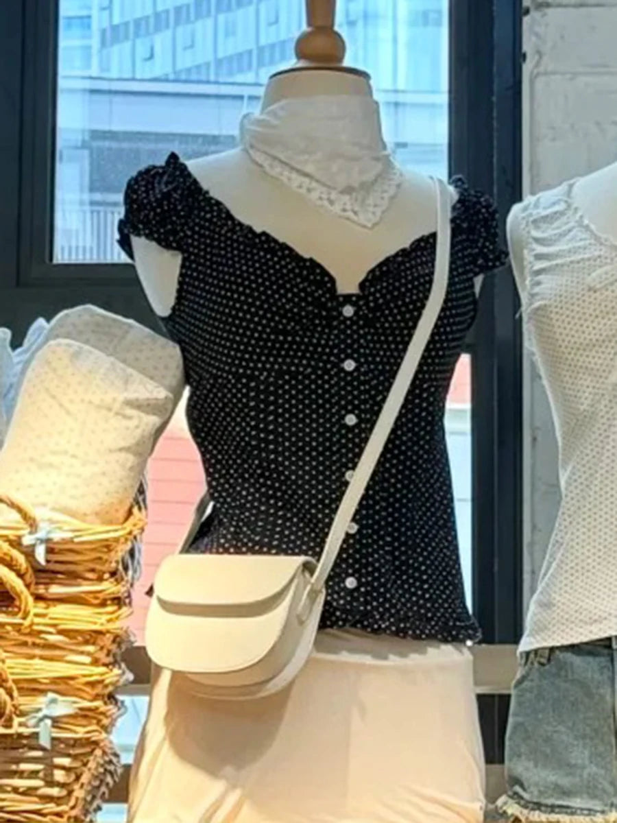Floral Embroidery Folds Blouse Top Women Summer Single Breasted Ruffle Sleeveless Tank Tops Vest Sweet Cute American Camis New