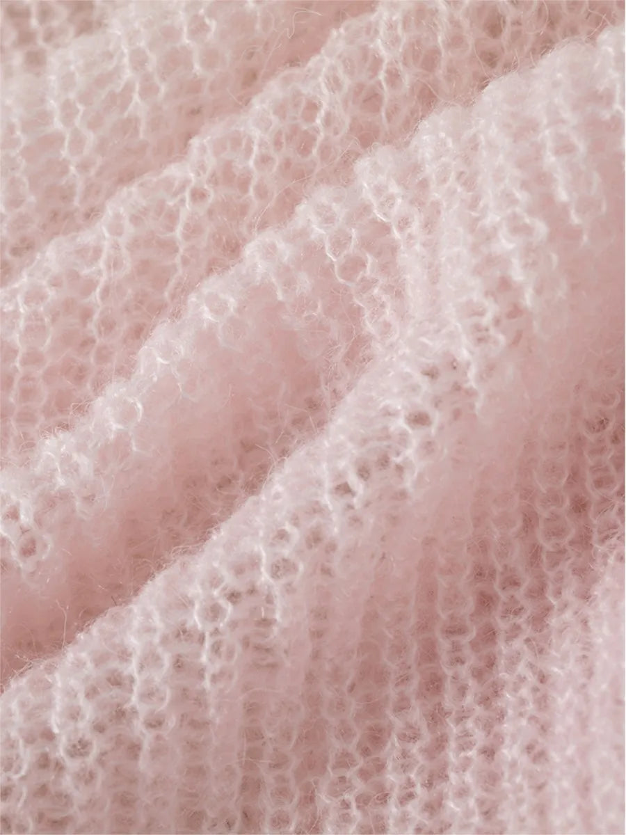 Pink Lace-up Knitted Soft Sweater Cardigan Women New V-neck Long Sleeve Cute Sweaters Sweet Chic Elegant Knitwear Crop Tops Y2K