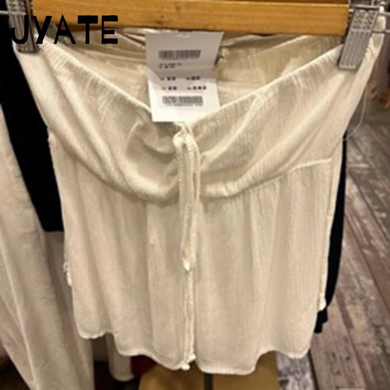 Vintage Sexy Strap Halter Neck Folds Camisole Women New Casual Side Slits Slim Sleeveless Cropped Vests Sweet Street Tank Tops
