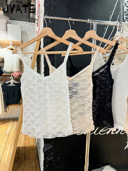 Lace Transparent Sexy V-neck Camisole Women New Streetwear Bow Thin Jacquard Sleeveless Vests Vintage Sweet Chic Tank Tops Y2K