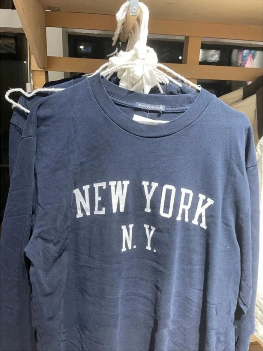 Vintage Letter Print Loose Long Sleeve Tee Women O-neck Cotton Casual Simple Tops Clothes Preppy Style Sweet Chic T-shirts Y2K