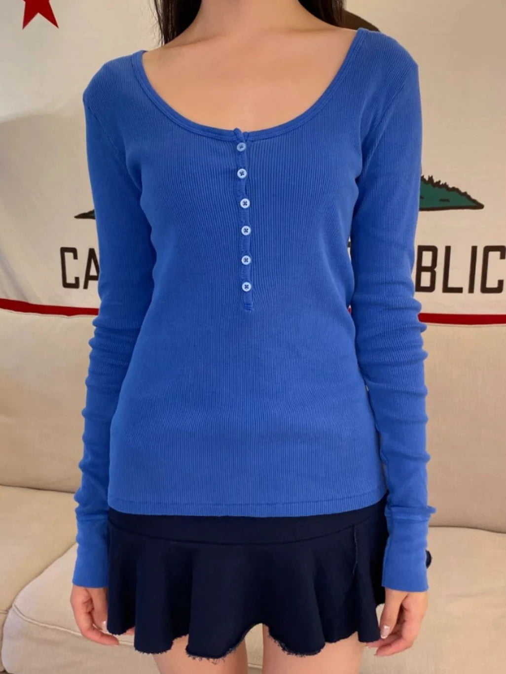 Multiple Colors Basic Long Sleeve Tshirt Autumn O-neck Six Buttons Ribbed Woman's T-shirt Casual Simple Cotton Slim Tee Tops y2k