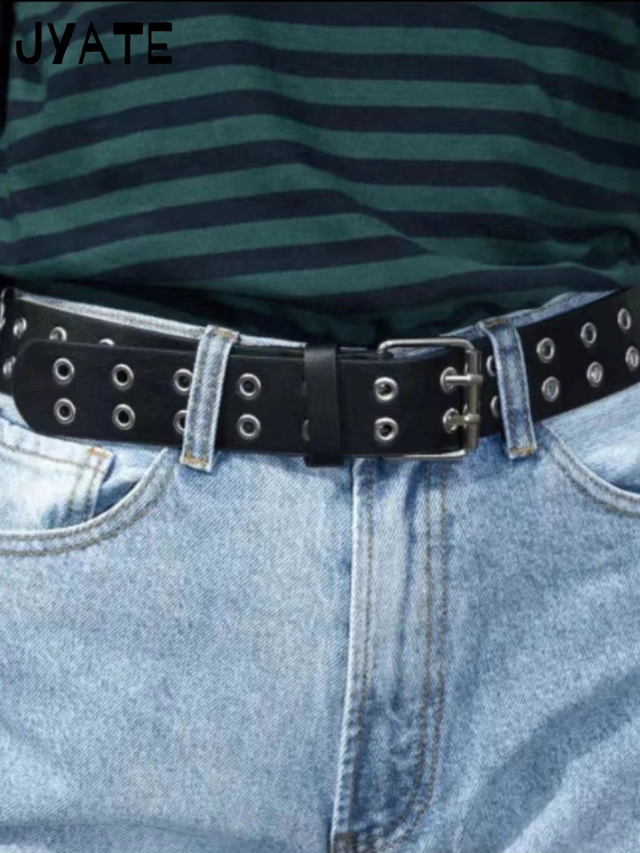 Retro Metal Buckle PU Black Belt Women New Streetwear Casual Rock n Roll Punk Preppy Style Vintage Chic Belts Y2K