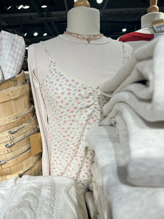 Pink Floral Eyelet Slim Tank Top Women Spring Lace Trim Sleeveless Cotton Crop Tops Casual Sweet Cute Preppy Style Y2K Camis New