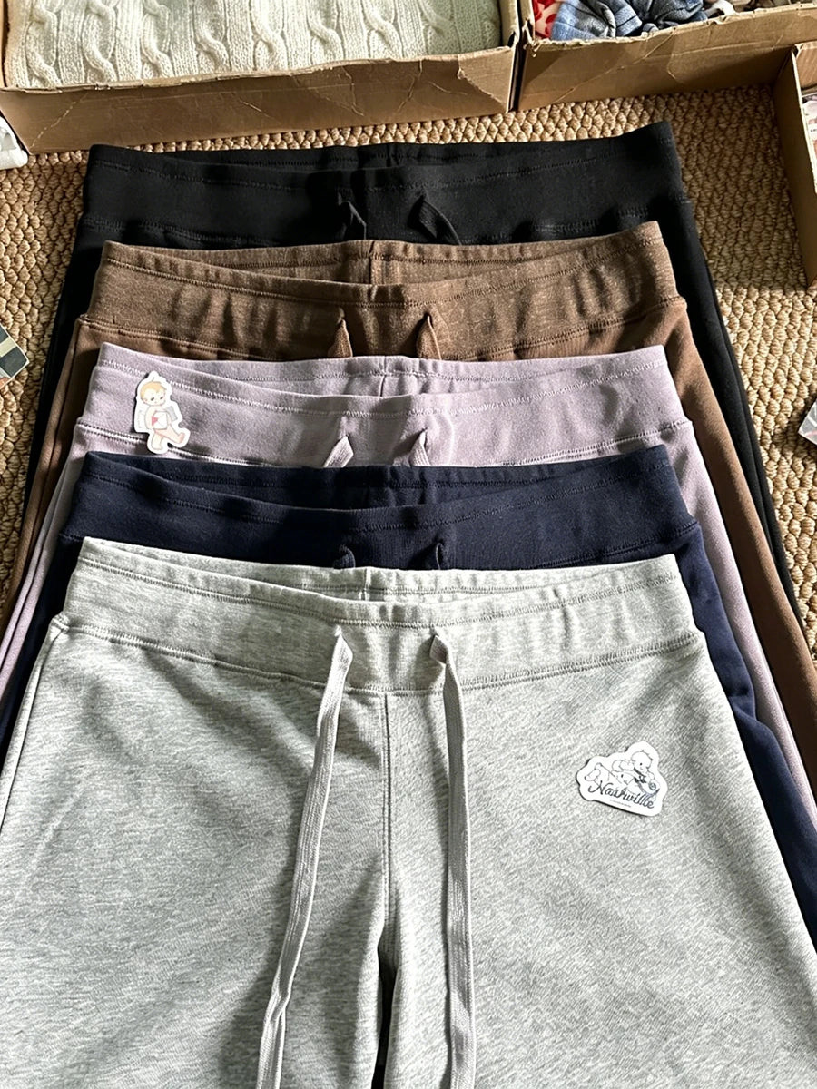 Solid Drawstring Joggers Sweatpants Women Spring Simple Basic Casual High Waist Wide Leg Pants Vintage Streetwear Loose Trousers
