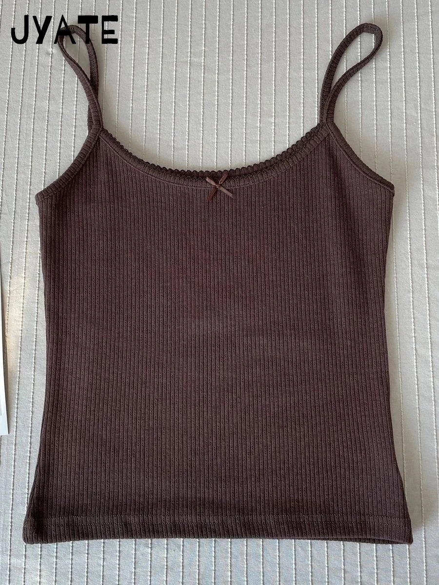 Lace Trim Floral Eyelet Tank Tops Women New Summer Cotton Bow Slim Preppy Style Cropped Vests Sweet Vintage Chic Camisole Y2K