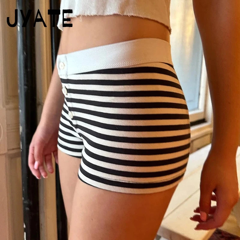 Harajuku Striped Buttons Home Underwear Women Summer New Cotton Soft Casual Simple Short Pants Vintage Chic Sweet Pajama Shorts