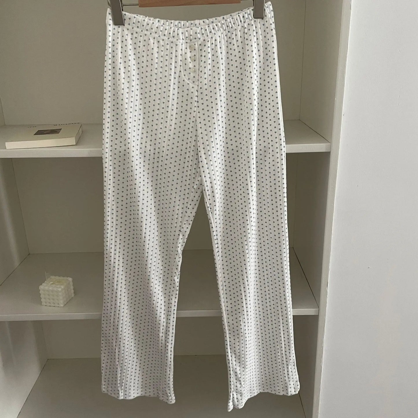Cute Print Cotton Long Pants Women All-match Soft Elastic High Waist Pajama Trousers Sweet Vintage Preppy Style Home Pant Y2K