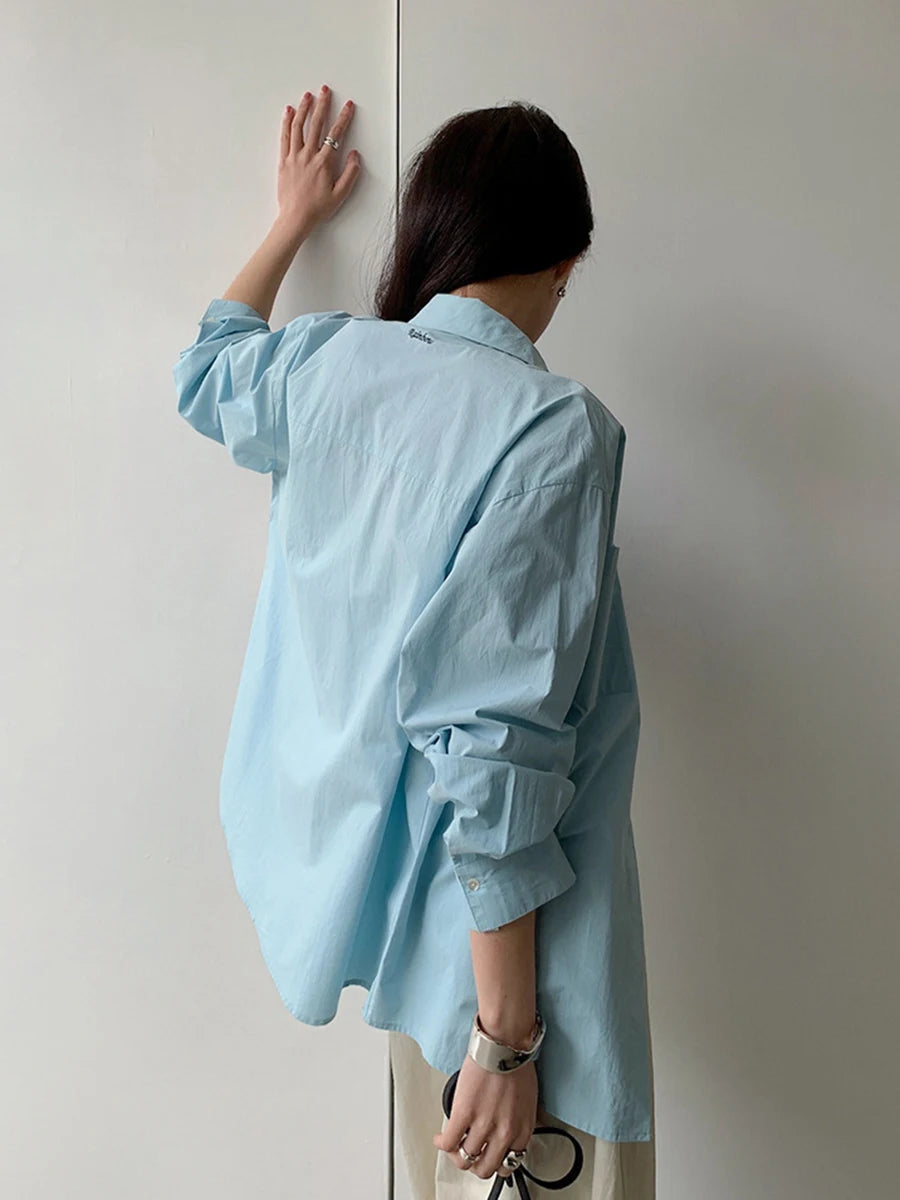 Basic Simple Buttons Blouse Tops Women New Streetwear Solid Turn-down Collar Long Sleeve Tee Sweet Chic Elegant T-shirts Y2K Top