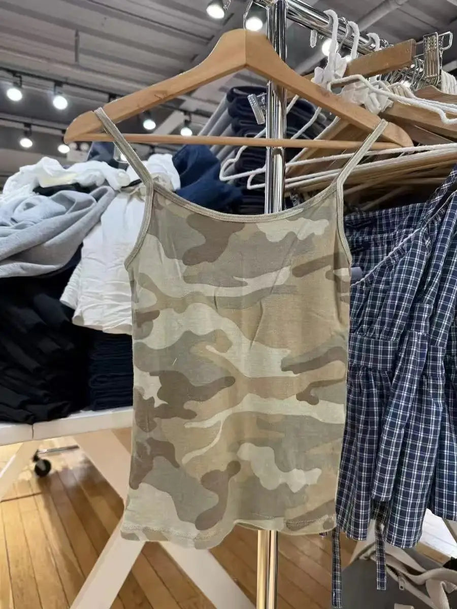 Y2K Camouflage Slim Camisole Women Summer New Streetwear Cotton Sleeveless Tank Top Female Casual Vintage Preppy Style Vest Tops