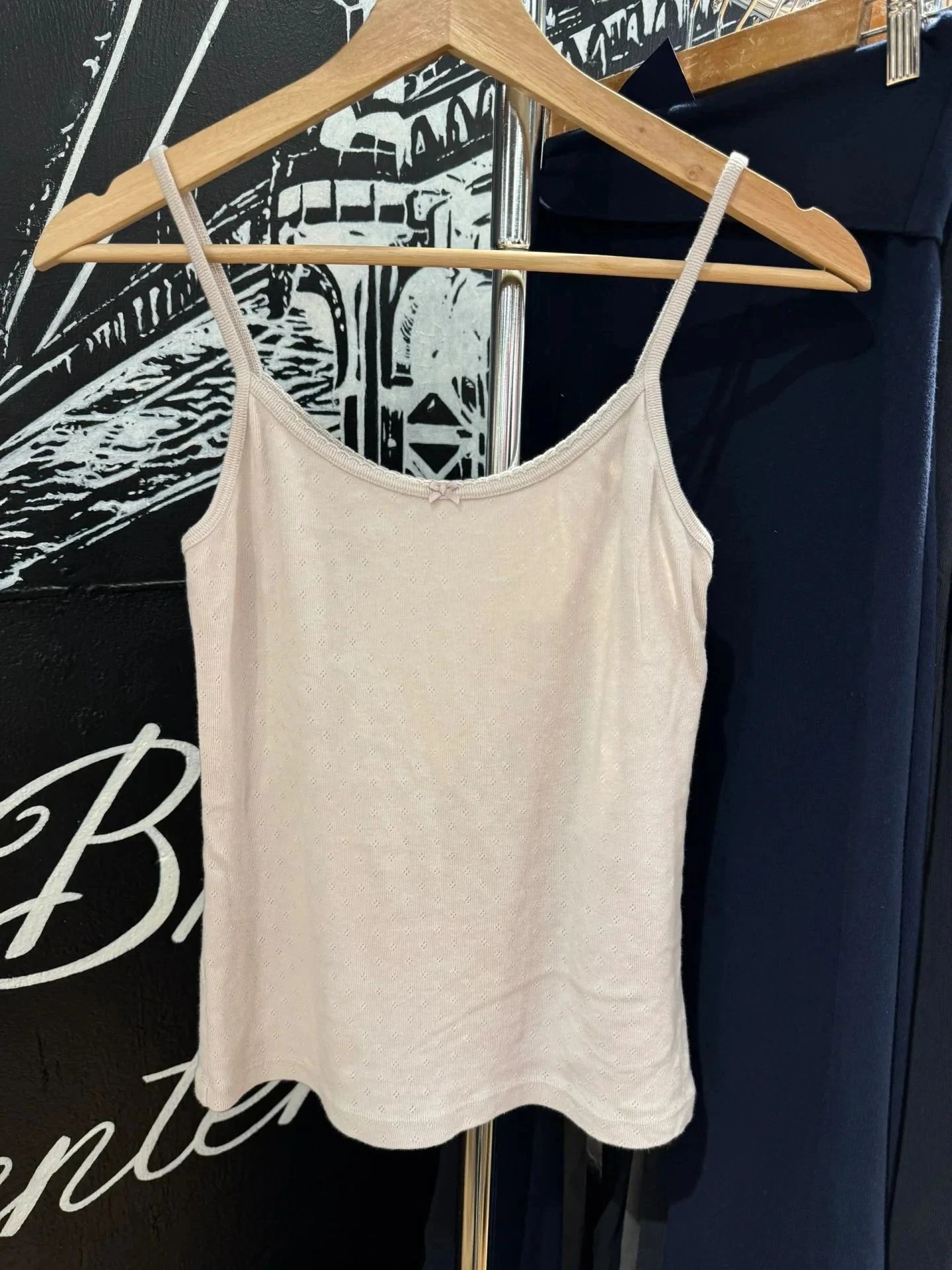 Pink Sweet Eyelet Cotton Camisole Women Summer New Casual Sleeveless Lace Trim Bow Cute Tank Top Cute All-match Basic Vest Y2K