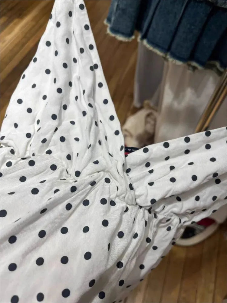 Deep V-neck Polka Dot Tank Top for Women Summer New White Casual Backless Cotton Camisole Female All-match Slim Sweet Vest Tops