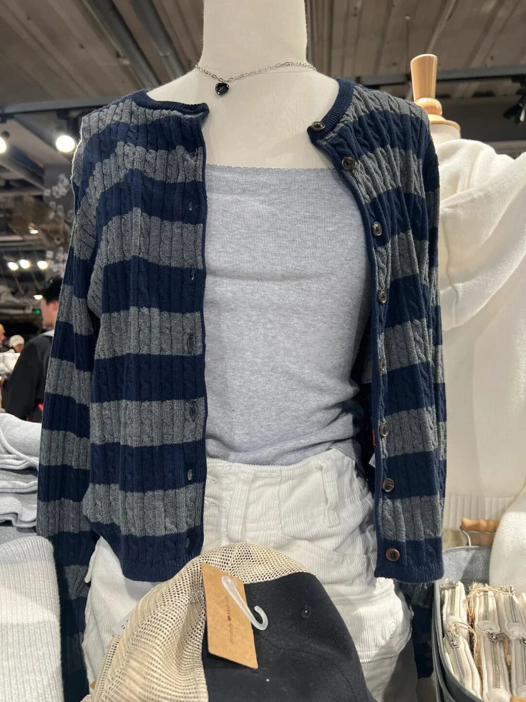 Stripes Twisted Flower Slim Cardigans Women O-neck Cotton Single-Breasted Autumn Sweater Casual Streetwear Vintage Knitwear Y2k