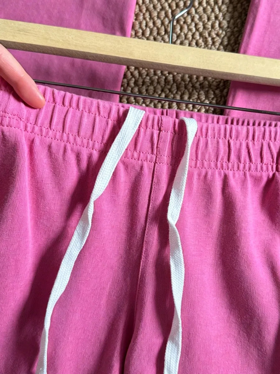 Rose Pink Drawstring Straight Sweatpants Women High Waist Cotton Simple Sport Long Pant Sweet Vintage Casual Y2K Sweatpants