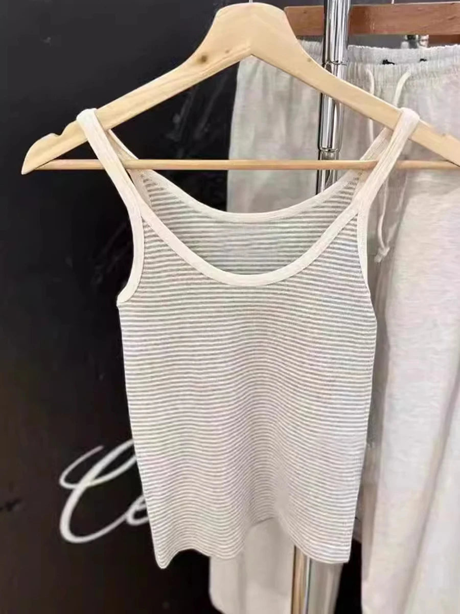 Sweet Slim Pink Striped Camisole Women Summer New Cotton Streetwear Sexy Cute Sleeveless Vests Female Chic Vintage Y2K Tank Tops