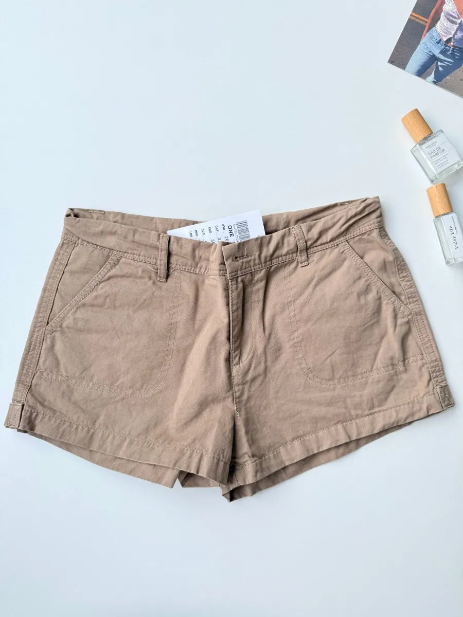 Solid Cotton Short Pants Women Summer Casual Pocket Button Straight Waist Sweatshort Sweet Chic Preppy Style Cargo Shorts Y2K