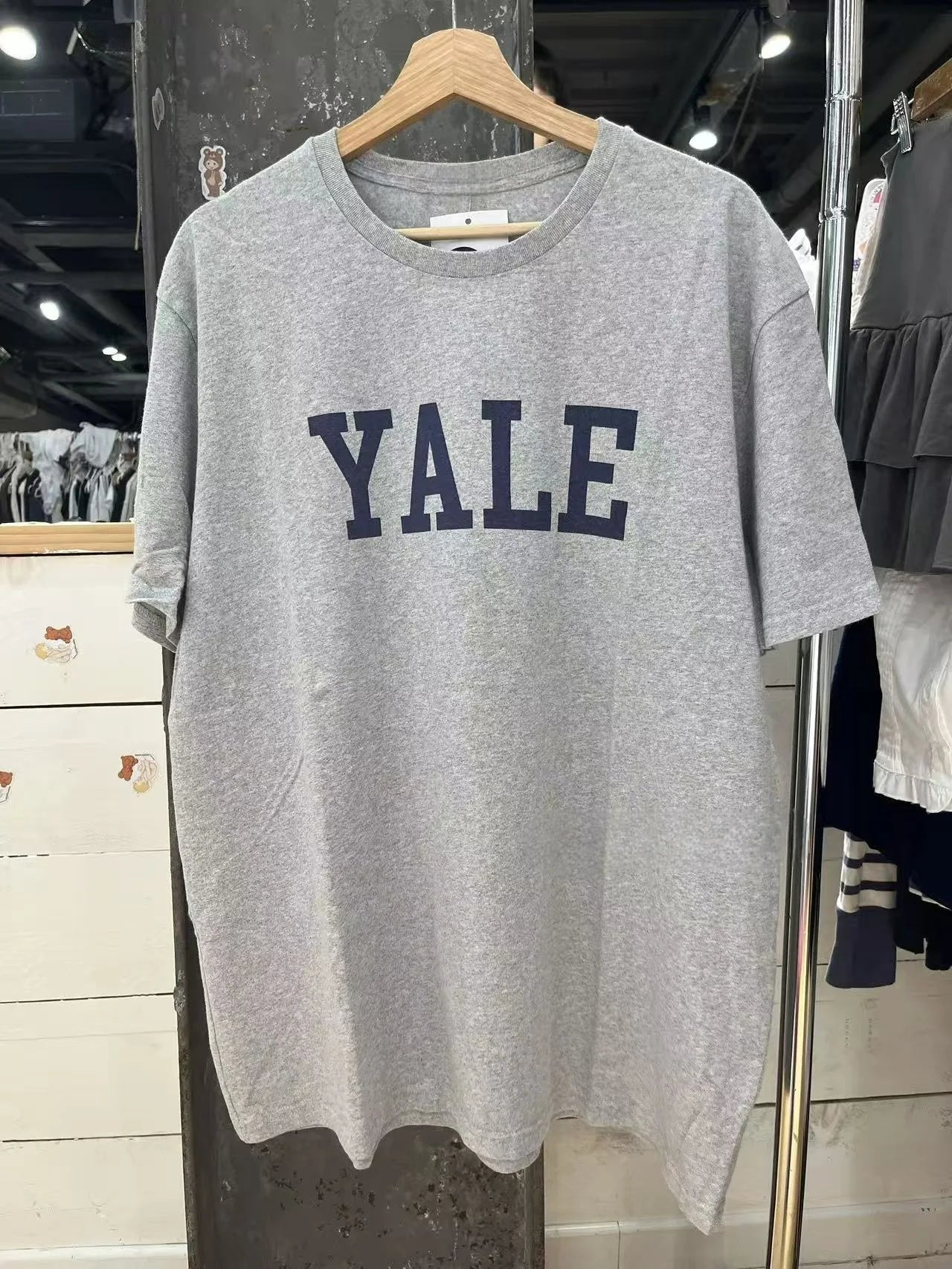 YALE Print Gray Short Sleeve Tees Women Summer New Chic Cotton Casual O-neck Loose Tops Female Vintage Simple Chic T-shirts Y2K