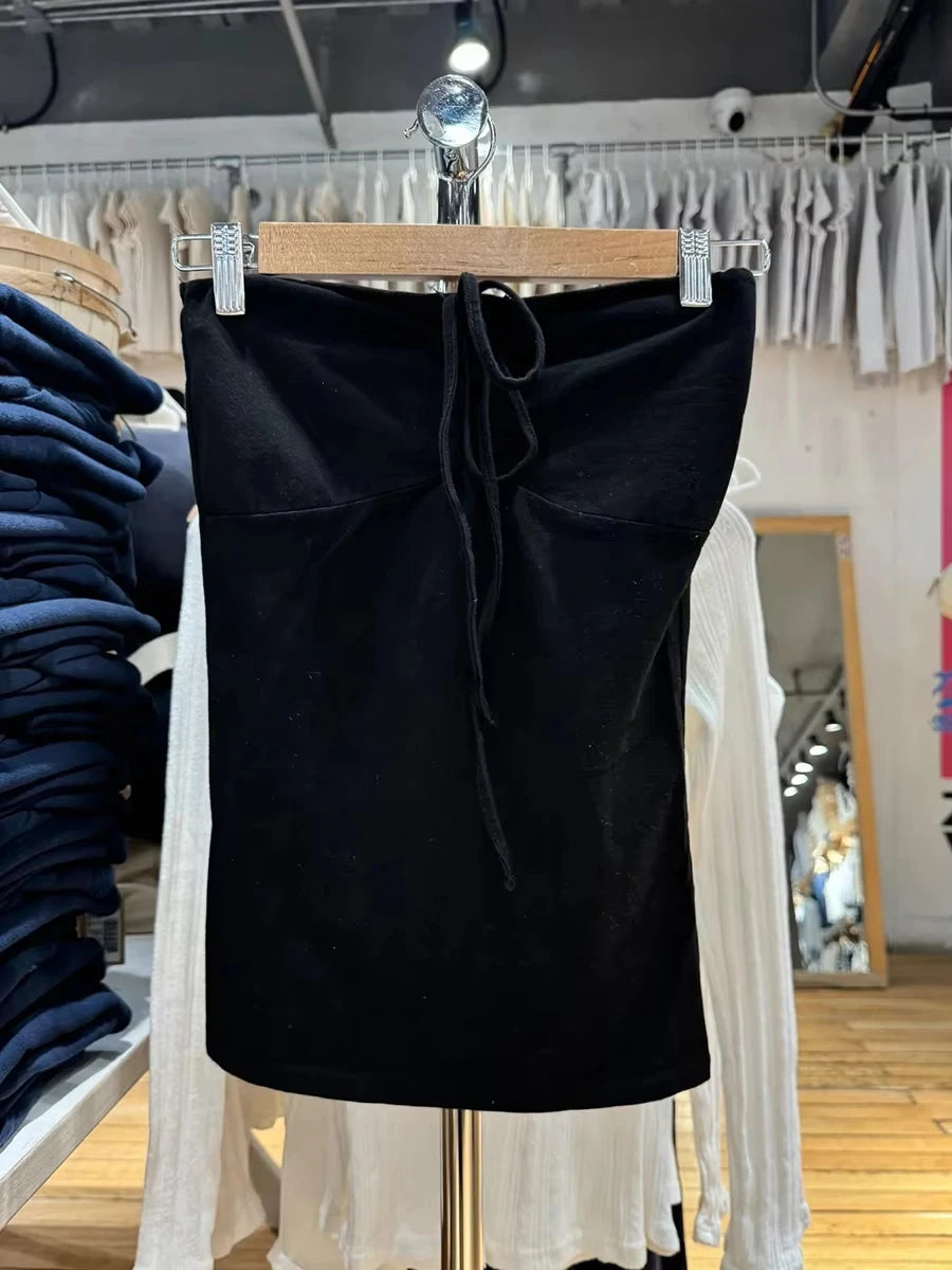 Cute White Drawstring Folds Strapless Tank Top Women Summer Cotton Slim All-match Camis Female Sweet Preppy Style Vest Y2K Tops