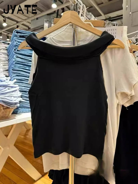 Black Strapless Cropped T-shirts Women Summer New Cotton Slash Neck Slim Tee Shirt Casual Sweet Street Preppy Style Crop Top Y2K