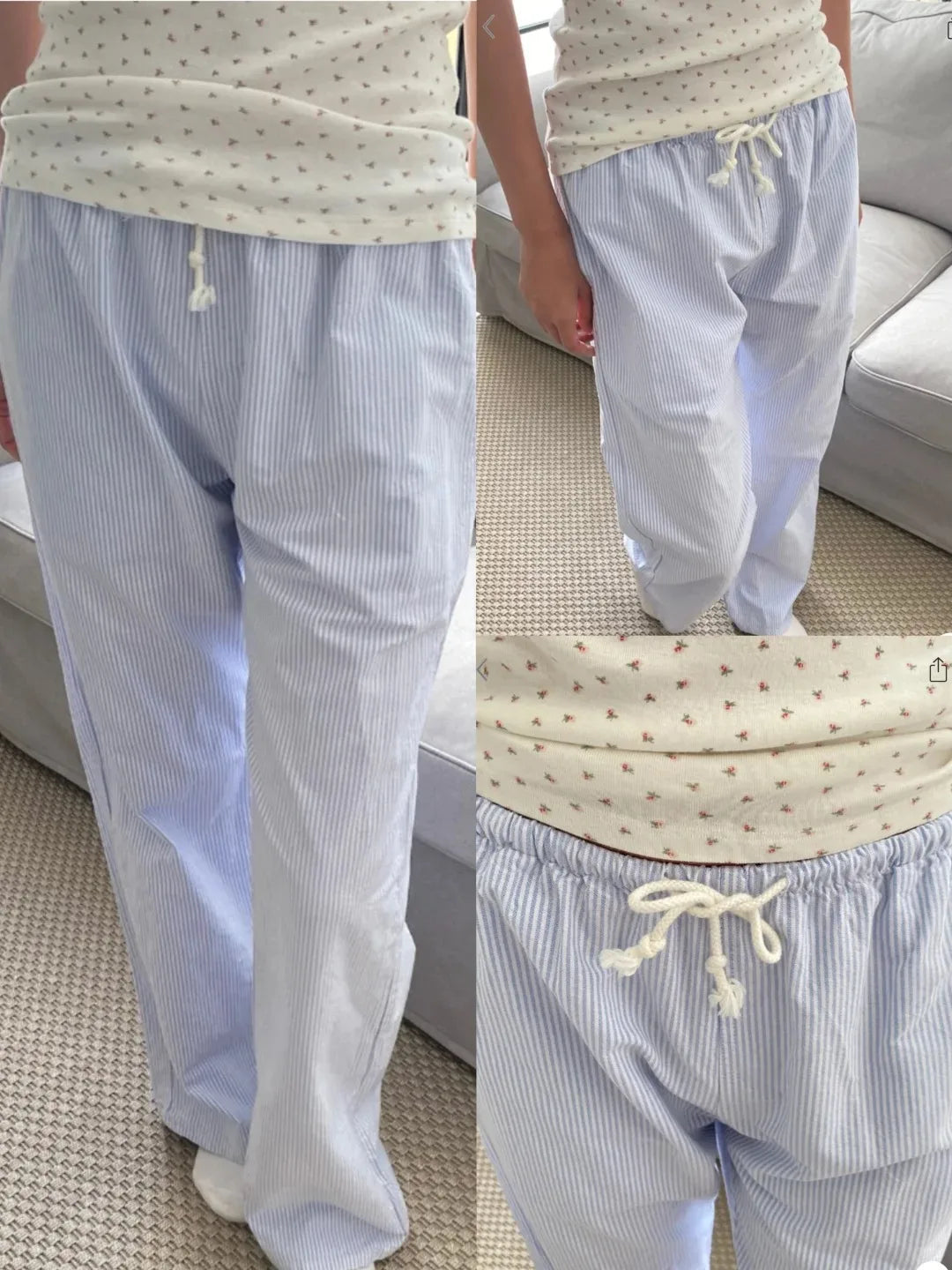Striped Drawstring Wide Leg Pants Female Cotton Casual Home High Waist Sport Pants Simple Streetwear Loose Y2K Trousers