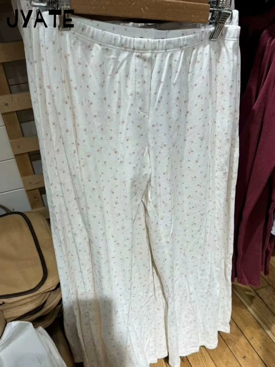 Sweet Floral Print Long Pants Women Summer New Cotton Soft Elastic High Waist Straight Trousers Cute Vintage Chic Home Pant Y2K