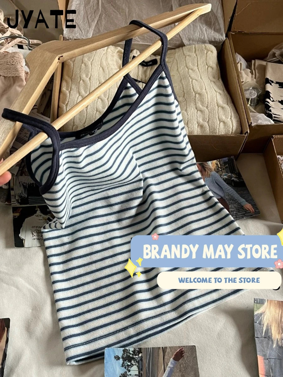 American Striped Patchwork Slim Tank Tops Women New Cotton Casual Simple Sleeveless Vests Vintage Streetwear Chic Camisole Y2K
