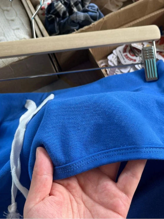 Blue Raw Hem Cotton Short Pant Women Summer Elastic High Waist Casual SweatShorts Sweet Vintage Chic Y2K Drawstring Bottoms New
