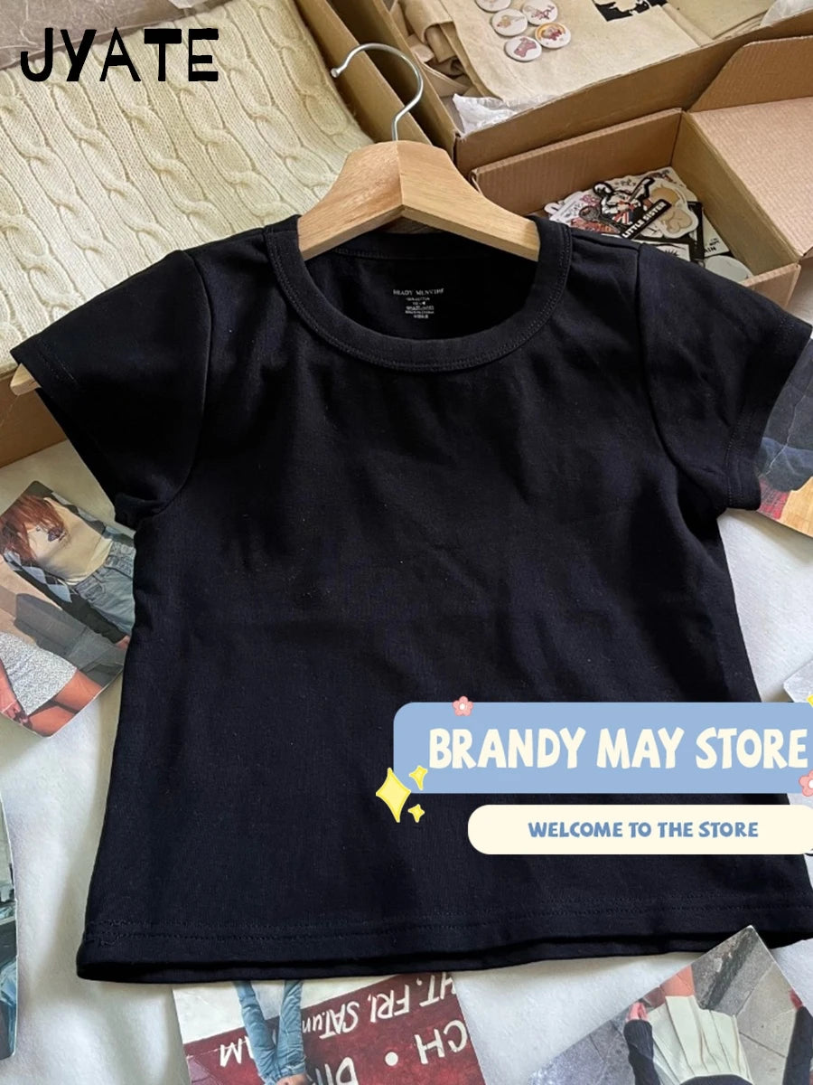 Solid Simple Basic Slim Crop Tops Women Summer Casual Cotton Soft O-neck Casual Short Sleeve Tees Harajuku Vintage T-shirts Y2K