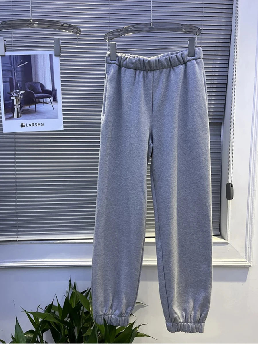 Vintage Loose Harem Pants Women Simple Elastic High Waist Casual Basic Sport Pants Sweet Cotton Preppy Style Sweatpants Y2K New