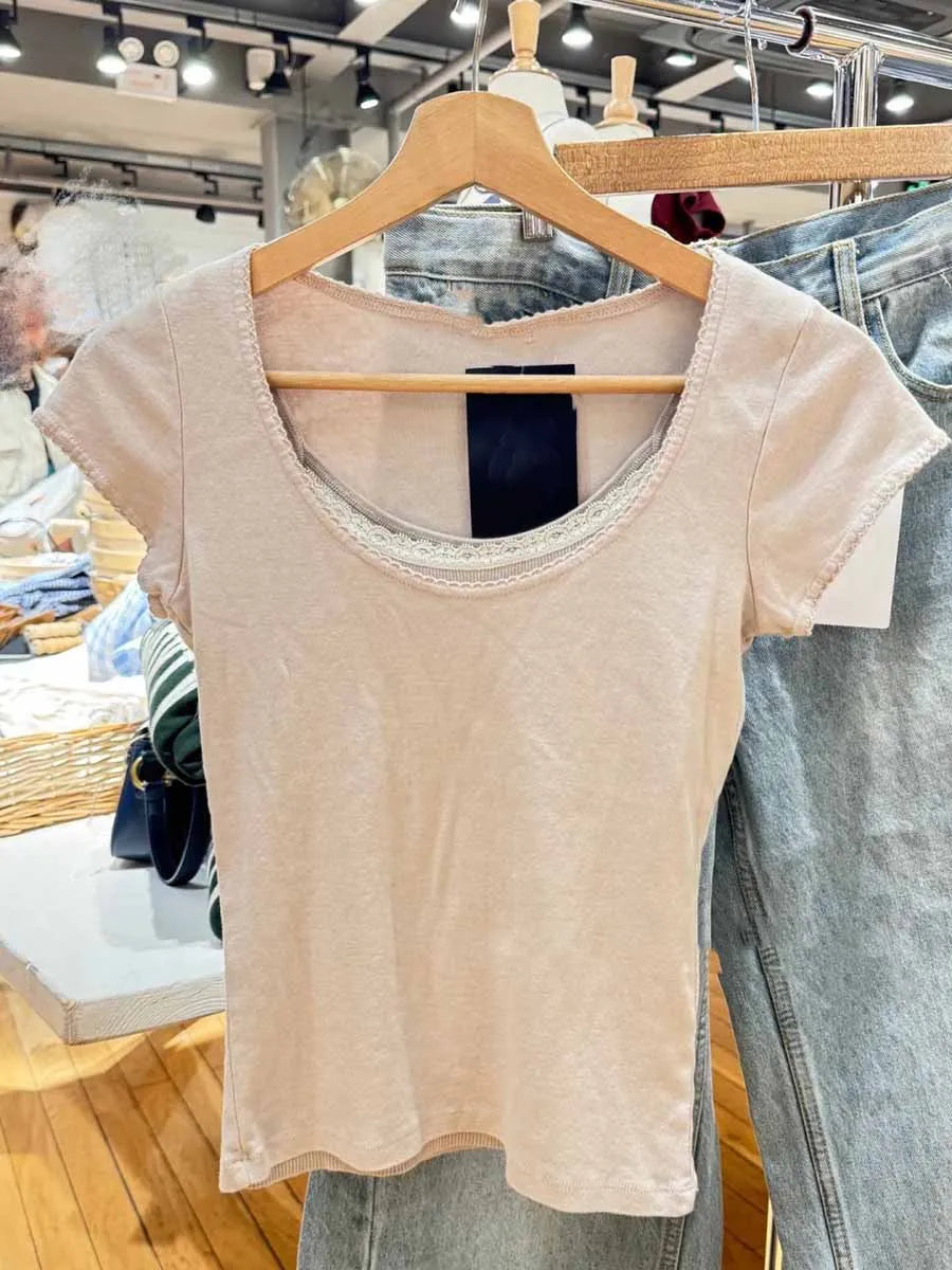 Simple Basic White V-neck T-shirts Women Summer Cotton Soft Casual Preppy Style Short Sleeve Tees Sweet Chic Y2K T Shirt Clothes