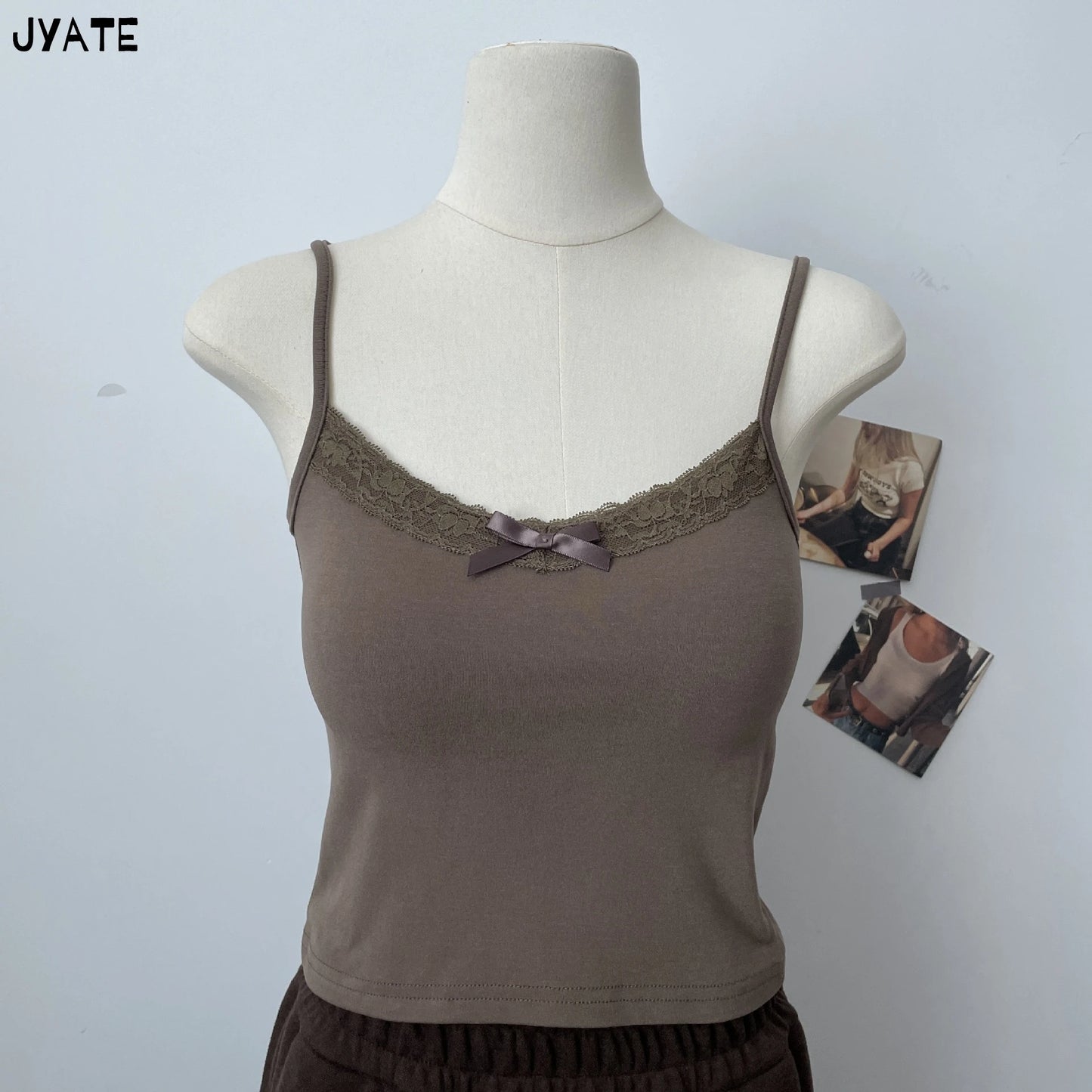 2024 Sweet Lace Trim Bow Tank Tops Women Summer New Casual Solid Slim Preppy Style Cropped Vests Vintage Basic Cute Camisole Y2K
