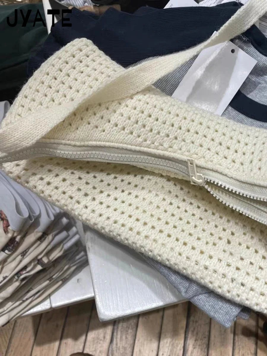 Sweet Beige Knitted Shoulder Bags Ladies Summer Casual High Quality School Style Crossbody Bag Harajuku Vintage Chic Handbags