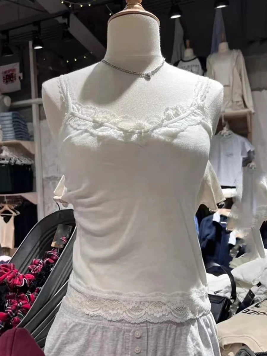 Sweet V-neck Halter Tank Tops Women Summer New All-match Sexy V-neck Slim Camisole Casual Vintage Preppy Style Cute Crop Top Y2K