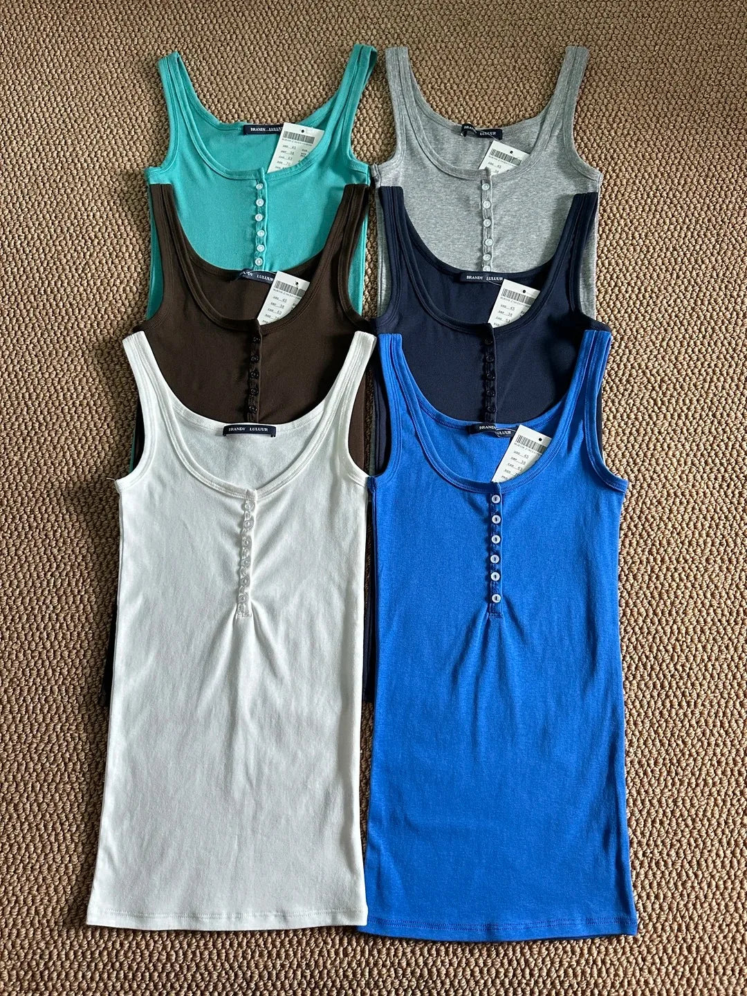 Solid Six Buttons Slim Tank Top Woman Summer Casual Streetwear U Collar Sleeveless Cotton Vest Femal  American Vintage y2k Tops