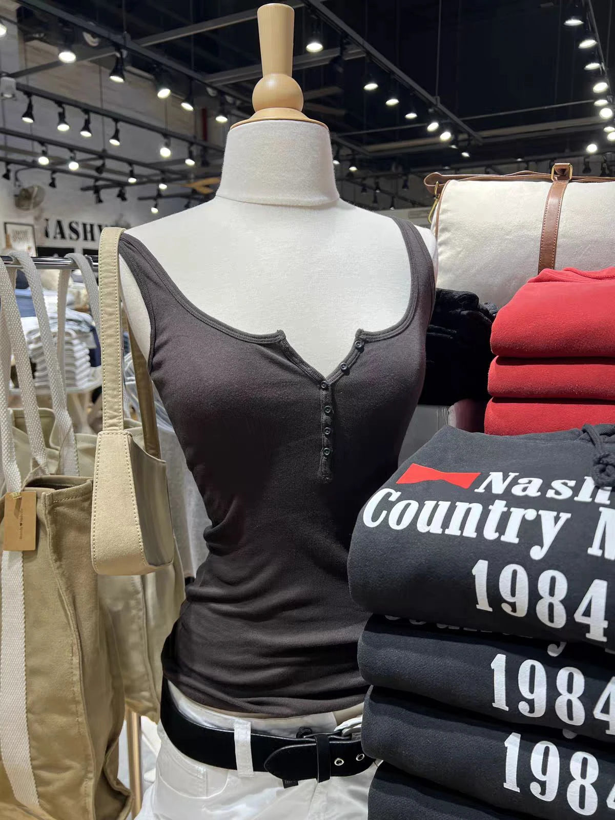 Six Buttons Army Green Slim Tank Top Woman Summer  Y2KStreetwear U Collar Sleeveless Cotton Vest American Vintage Basic Tops New