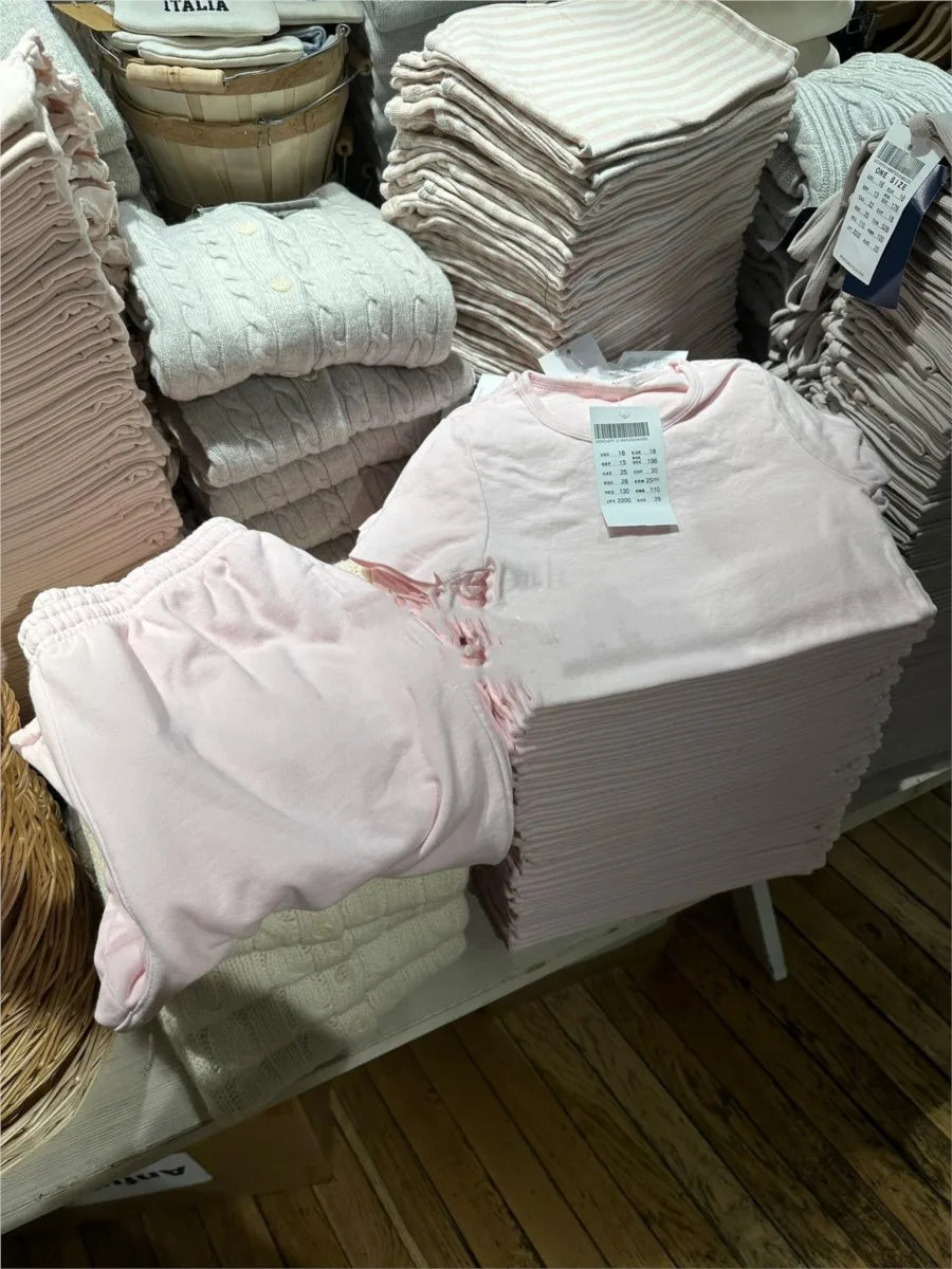Sweet Pink Basic T-shirt Pant Sets Women New Casual O-neck Short Sleeve Tee+Straight Sweatpant Cute Preppy Style 2 Piece Set Y2K