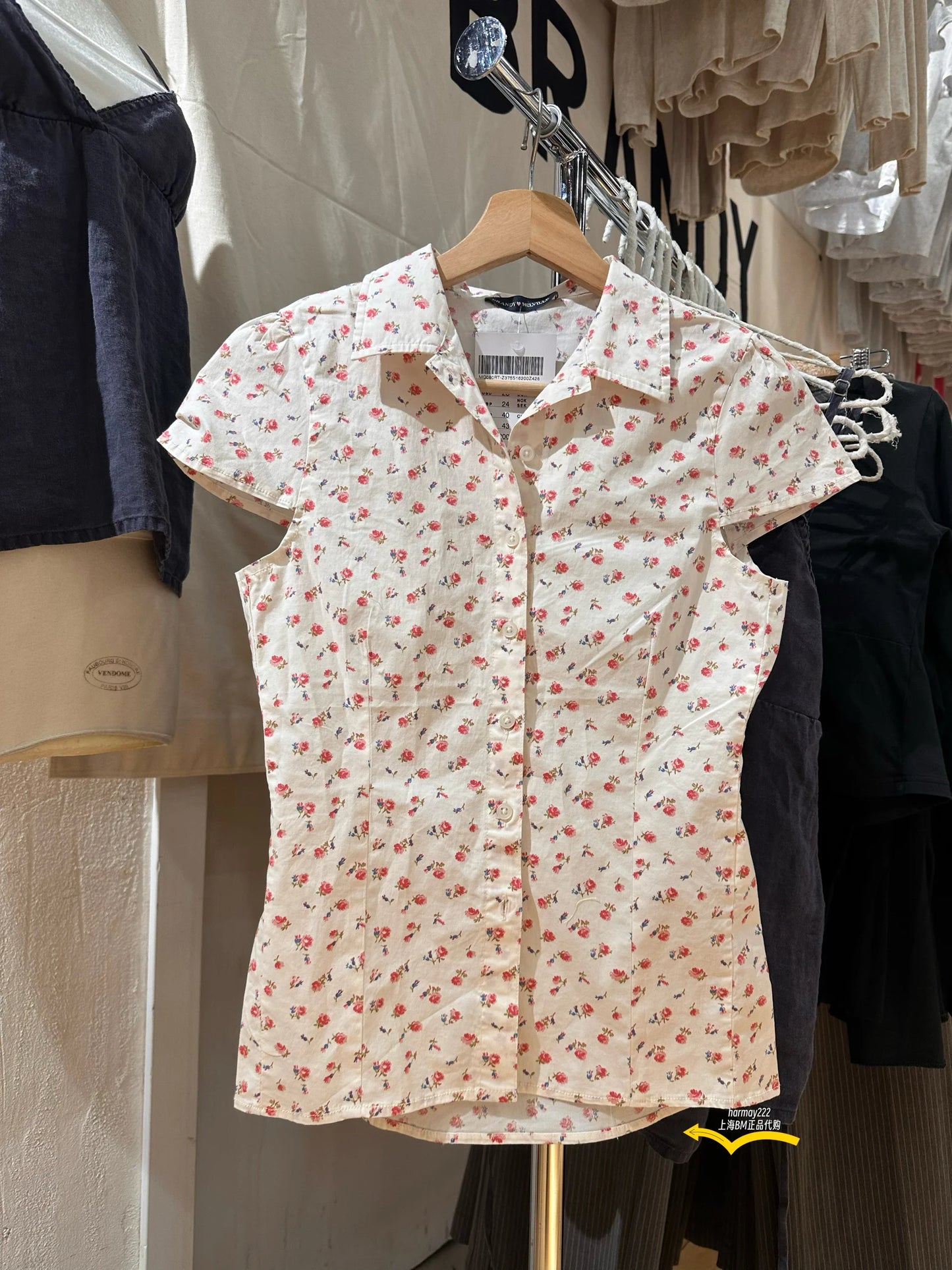 Red Floral Slim T-shirt Blouse Woman New Casual Turn-Down Collar Single Breasted Short Sleeve Tees Vintage Sweet Cute Tshirt Top