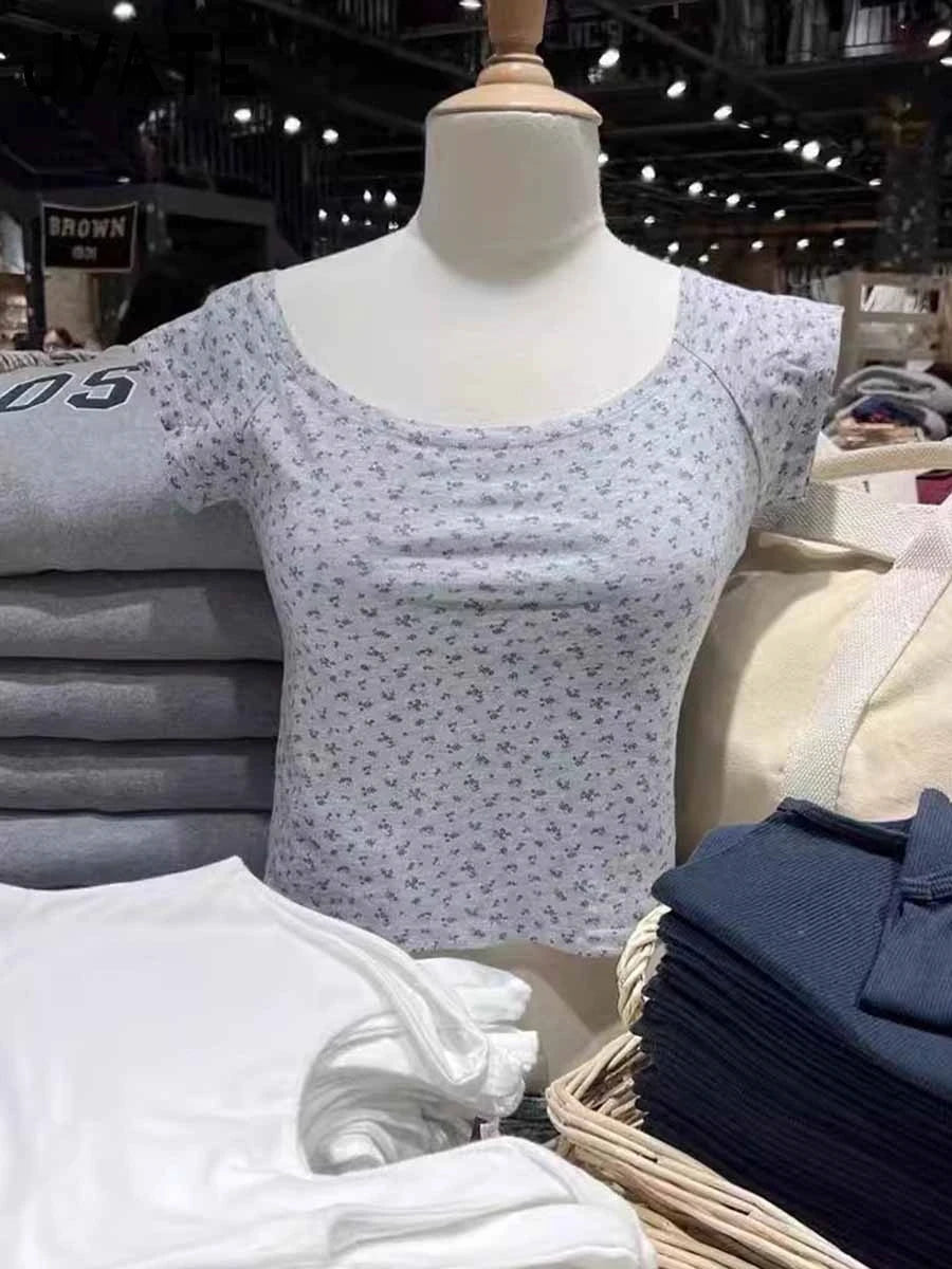 2024 New Raw Hem Slash Neck Crop Tops Women Casual Cotton Soft Simple Slim Short Sleeve Tee Female Sweet Cute Basic T-shirts Y2K