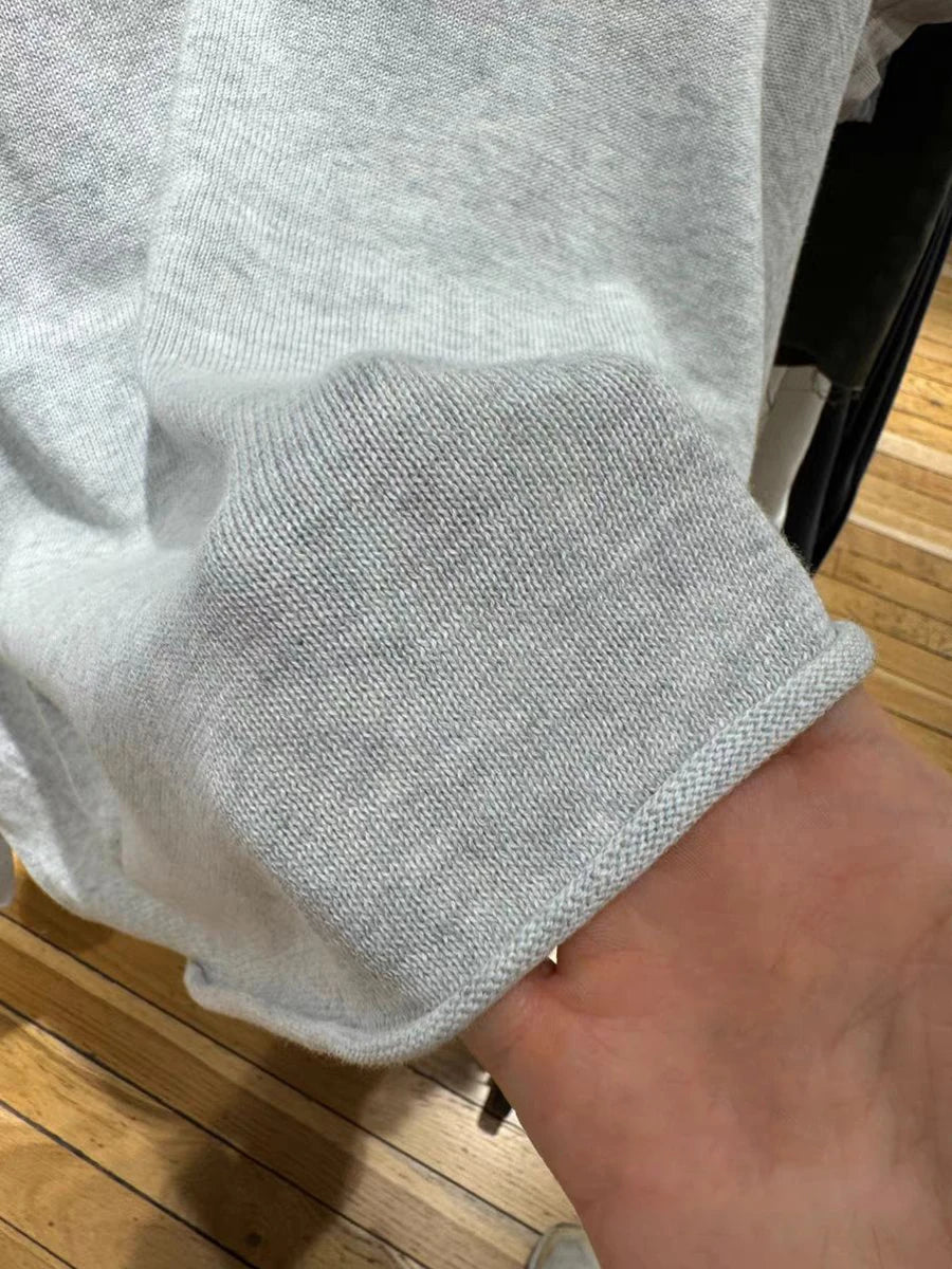Gray Raw Trim Knit Cropped Sweater Women Scoop Neck Long Sleeve Cotton Loose Jumper Autumn Simple Sweet Oversized Crop Top Y2K