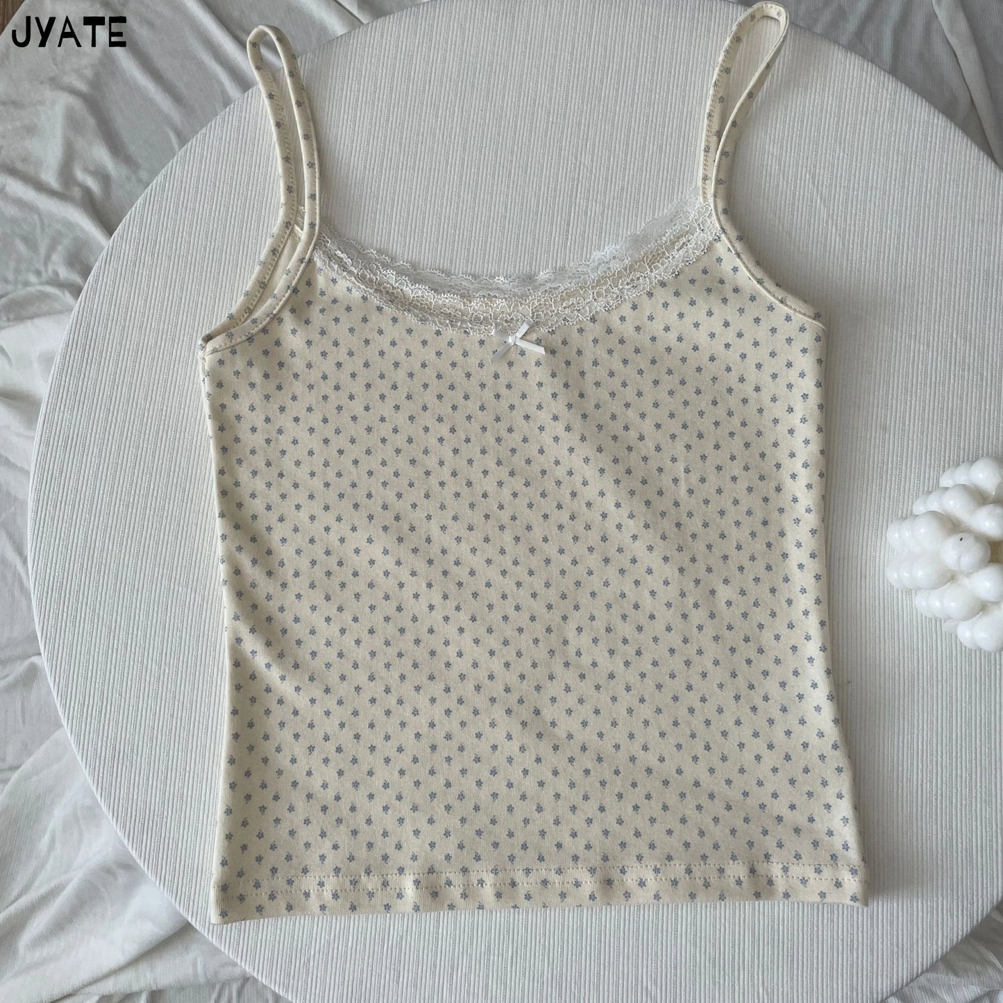 Cute Print Lace Trim Bow Tank Tops Women Cotton Casual Slim Sleeveless Crop Top Female Sweet Preppy Style Camisole Y2K Clothes