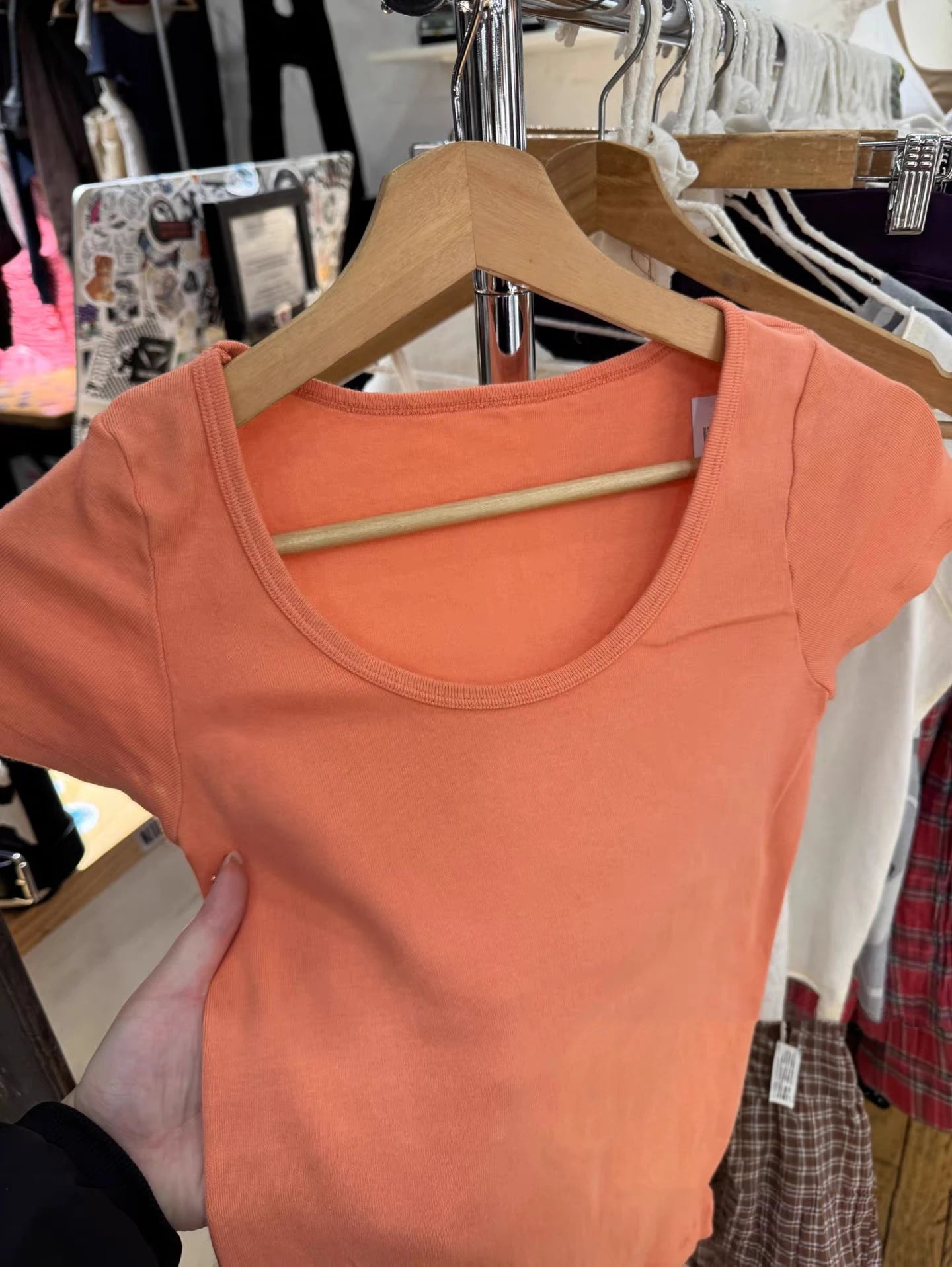 Orange Slim T-shirts Women Summer Casual Streetwear O-neck Short Sleeve Cotton Tee Tops Female Simple All-match Basic TshirtsY2K