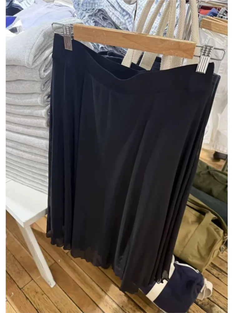 Vintage Black Chiffon Fungus Hem Mini Skirts Women Summer New Casual Preppy Style A-line Short Faldas Female Sweet Elegant Skirt