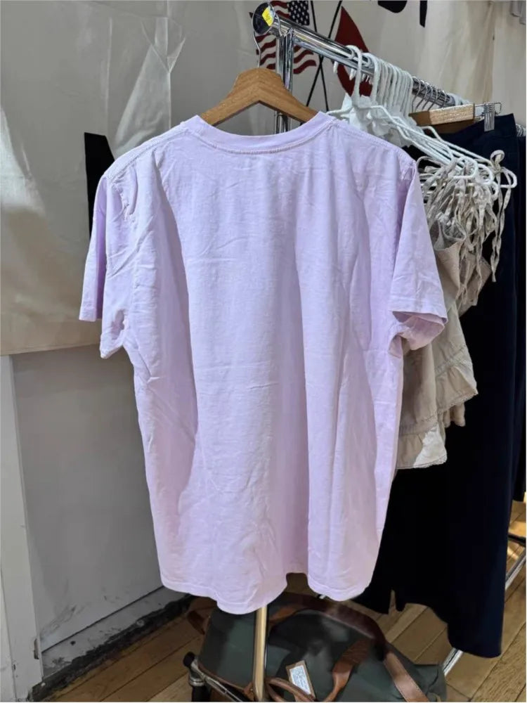 Purple Harley Motorcycle Print T-shirts Women Summer Casual Cotton O-neck Short Sleeve Tees Vintage Streetwear Chic Tee Y2K Tops