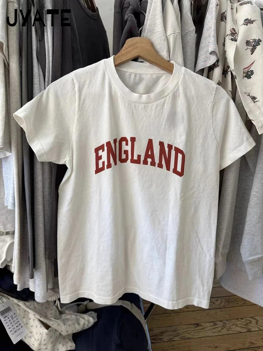 Fashion Letter Print Short Sleeve Tee Women Summer New Cotton Soft Streetwear O-neck Tops Clothes Sweet Chic Simple T-shirts Y2K