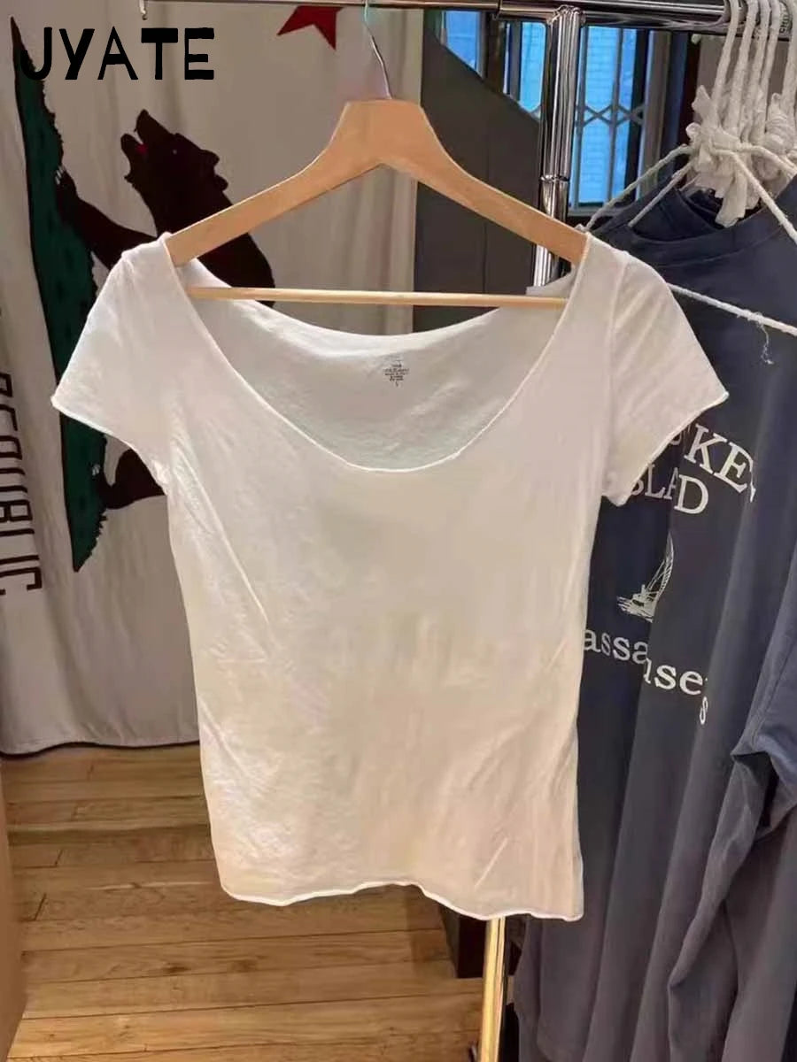 Simple Basic White V-neck T-shirts Women Summer Cotton Soft Casual Preppy Style Short Sleeve Tees Sweet Chic Y2K T Shirt Clothes
