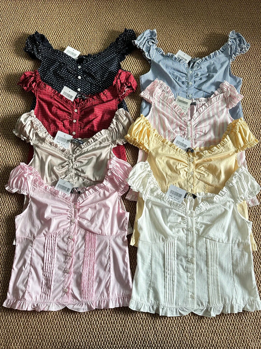 Collection Folds Blouse Tees Women Casual Single Breasted Ruffle Sleeveless Tank Tops Sweet Vintage Preppy Style Camisole Y2K