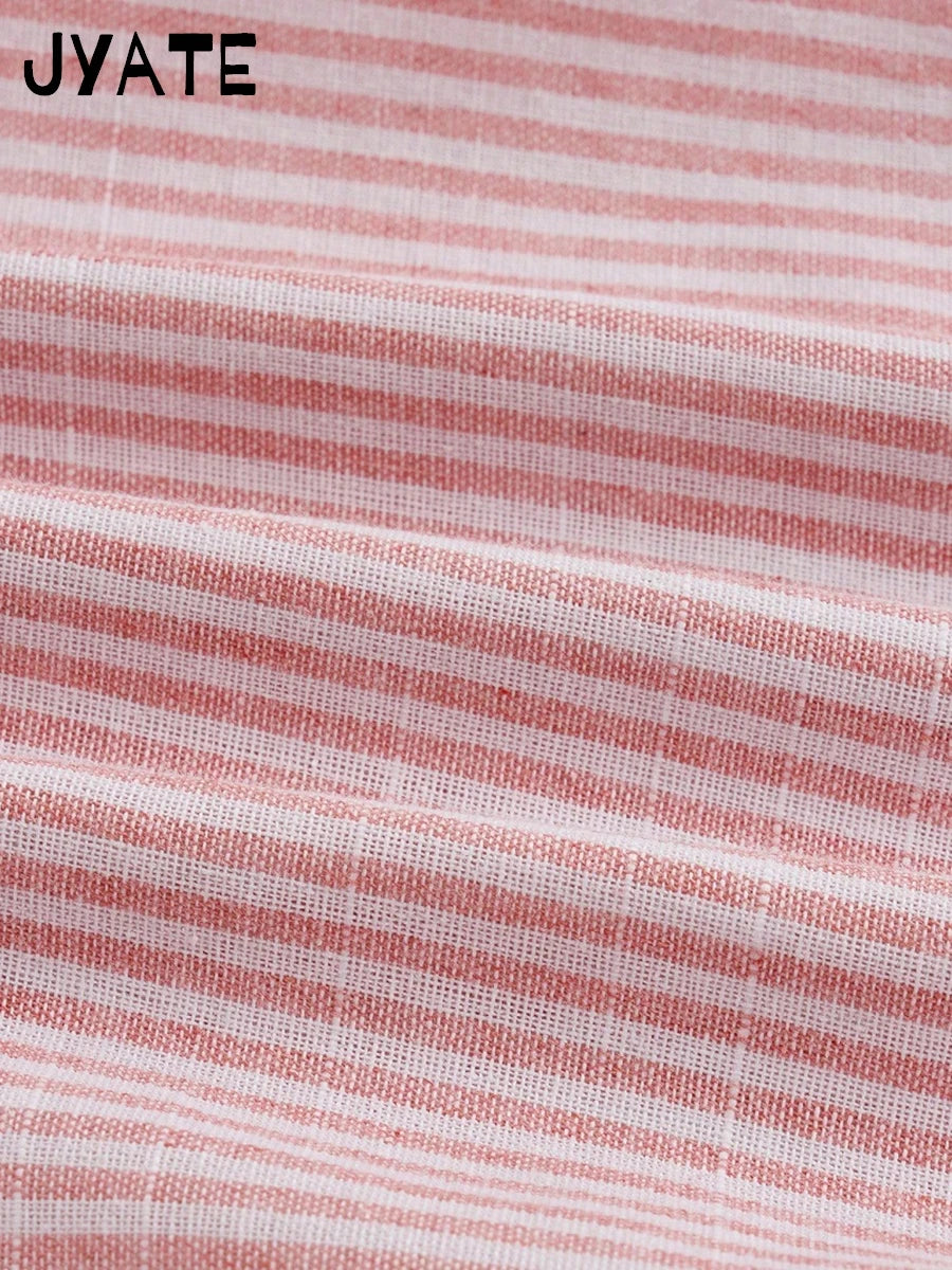 Pink Striped Casual Drawstring Long Pants Women Summer New Chic Streetwear Classic Straight Pant Sweet Cute Vintage Trousers Y2K