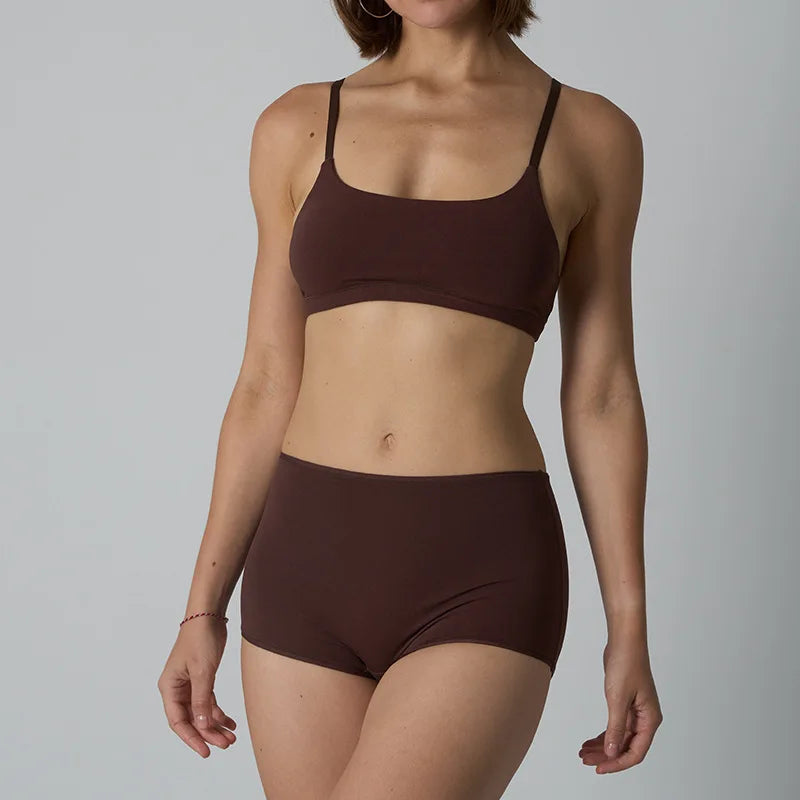 Simple High Elasticity Lingerie Sport Set Women Casual Cotton Adjustable-strap Seamless Bras+Low Waist Boxer Chic Briefs Sets
